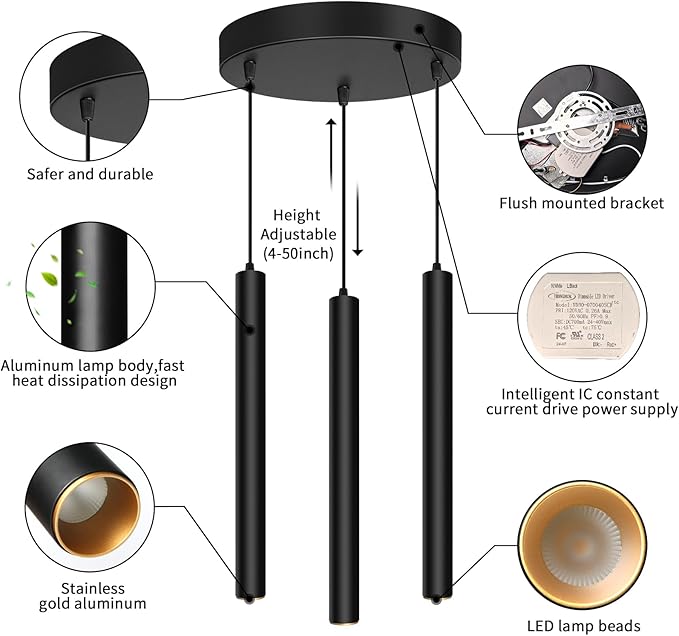 OKELI Modern 3-Light Pendant Light Fixtures Round Pendant Lights Kitchen Island LED Minimalist Pendant Lighting Fixture for Kitchen,Dinning Room,Bedroom,Hallway,Bar