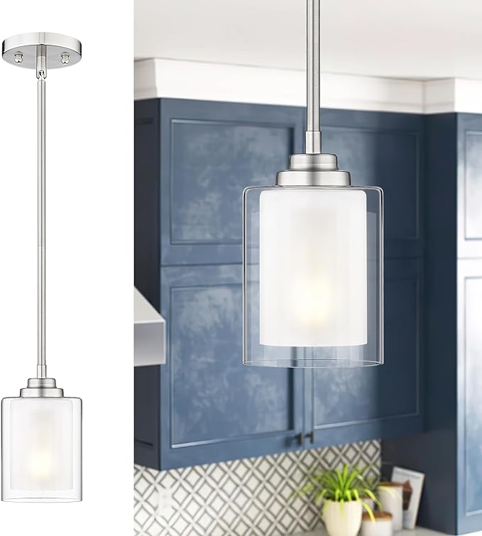 TENGXIN Modern Pendant Light,Brushed Nickel Modern Pendant Light for Kitchen Island,Hanging Ceiling Light Fixture,Farmhouse Pendant Lighting for Dining Room Bedroom Bar Office,TXPLBN02