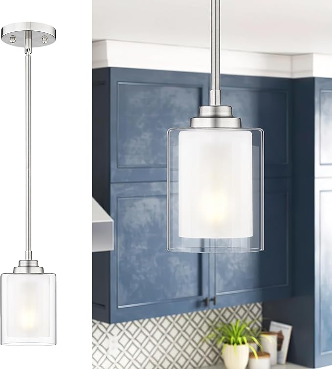 TENGXIN Modern Pendant Light,Brushed Nickel Modern Pendant Light for Kitchen Island,Hanging Ceiling Light Fixture,Farmhouse Pendant Lighting for Dining Room Bedroom Bar Office,TXPLBN02