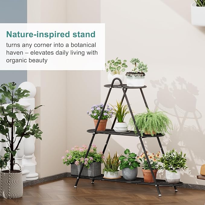 3-Tier Plant Stand, Heavy Duty Metal Planter Rack -Indoor/Outdoor Shelves with Large Tier’s Shelf - Display Multiple Flower Pots, Iron Plant Organizer for Living Room, Patio & Garden