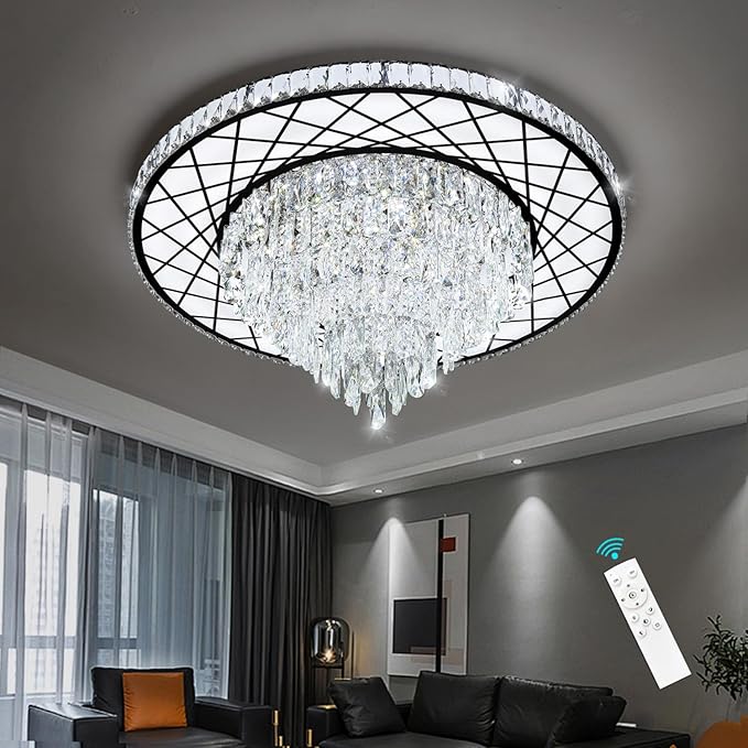Luxury Modern Crystal Chandelier Lighting Elegant Dining Room Living Room Fixture Chandeliers with 60W LED Dimmable Lights Black
