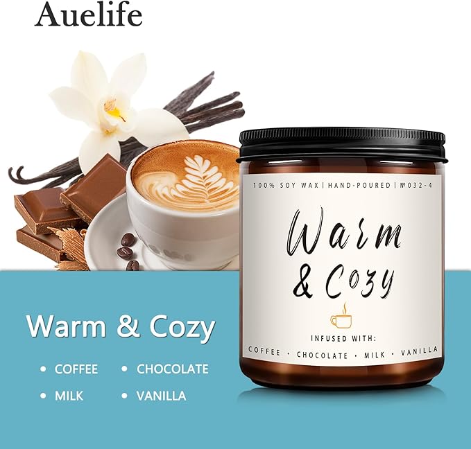 Warm & Cozy Soy Scented Candle - Holiday Scent for Home & Winter Christmas Gifts