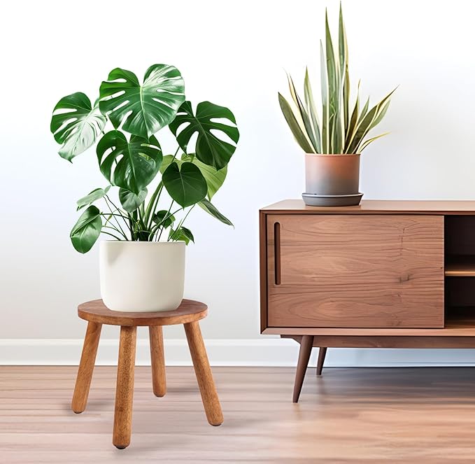 Round Solid Wooden Step Stool， Garden Stool，10''H,Plant Stool ，Wood Legs Detachable for Plant Stand, Kitchen, Bathroom，Bedroom，Livingroom (Walnut, 10inch)