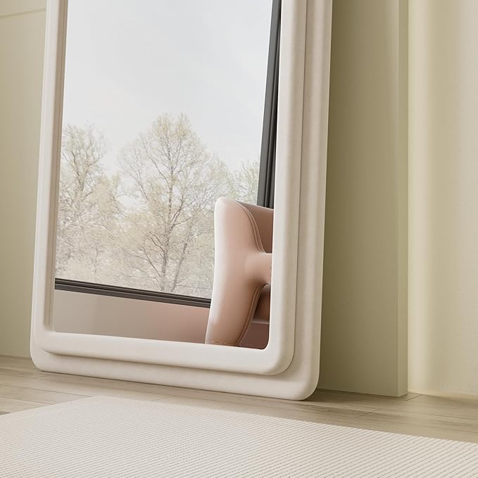 Floor Mirror, Full Length Mirror with Stand, 63"x24" Freestanding Arched Mirror Full Length Hanging or Leaning, Wall Mounted Mirrors with Flannel Frame, Large Mirrors for Bedroom (White)