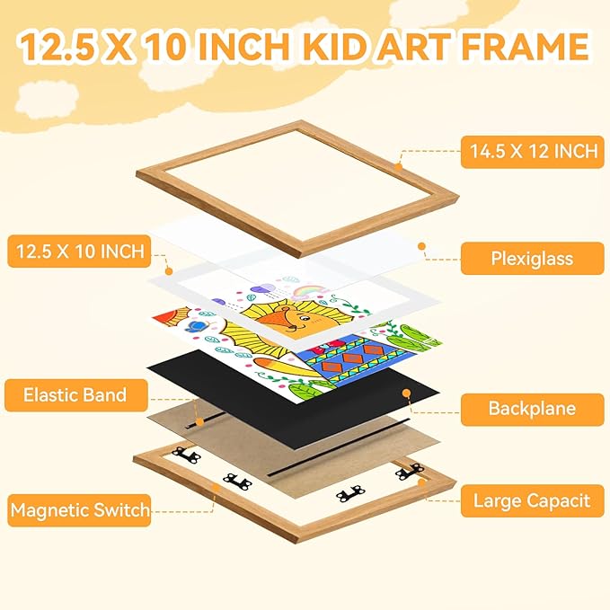 4-Pack Kids Artwork Frames 10x12.5 Front Opening Kids Art Frame for Wall Art work Picture Display Holds 50+ Pcs for Kids Drawings Changeable Frames for Kids' Artwork Storage and Display – Wood
