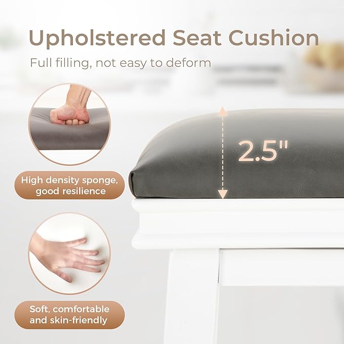 MAISON ARTS Counter Height 24 inch Bar Stools Set of 2 for Kitchen Counter Solid Wood Legs with Faux Leather Padded Seat Farmhouse Barstools for 34"-38" Counter Island Upholstered Stools, Black+White