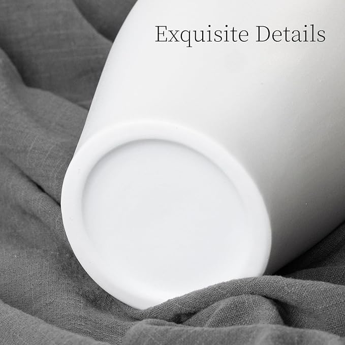 Ceramic Vase for Home Decor, 9 Inch Wide Mouth Pottery Vase, Vintage Farmhouse Boho Neutral Terracotta Rustic Decor for Living Room, Entryway, Floor, Mantel Decoration（White）