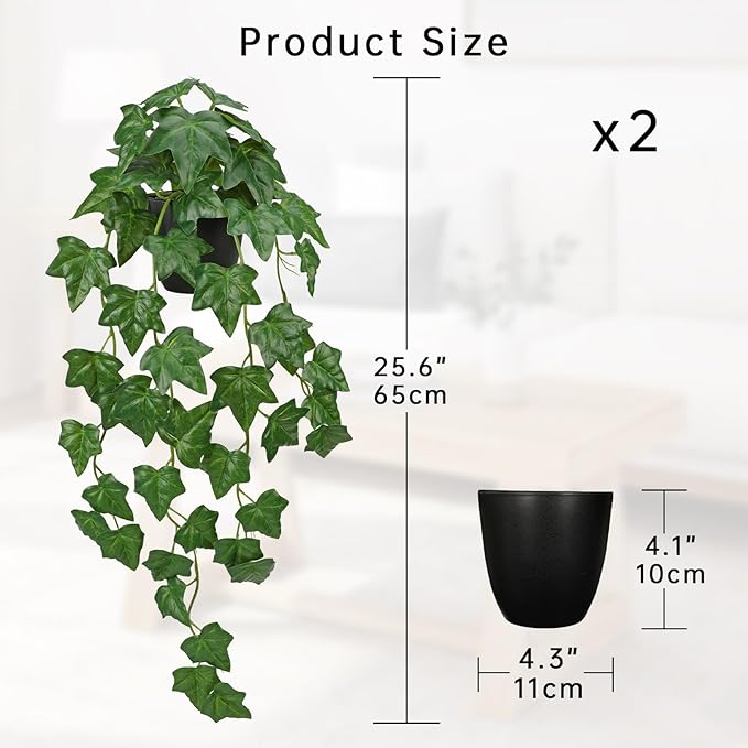 Set of 2 Fake Ivy Plant for Home Decor Indoor Silk Artificial Hanging Plant 25" Fake Ivy Vine Faux Ivy Leaves for House Room Indoor Outdoor Home Shelf Office Plant Decor
