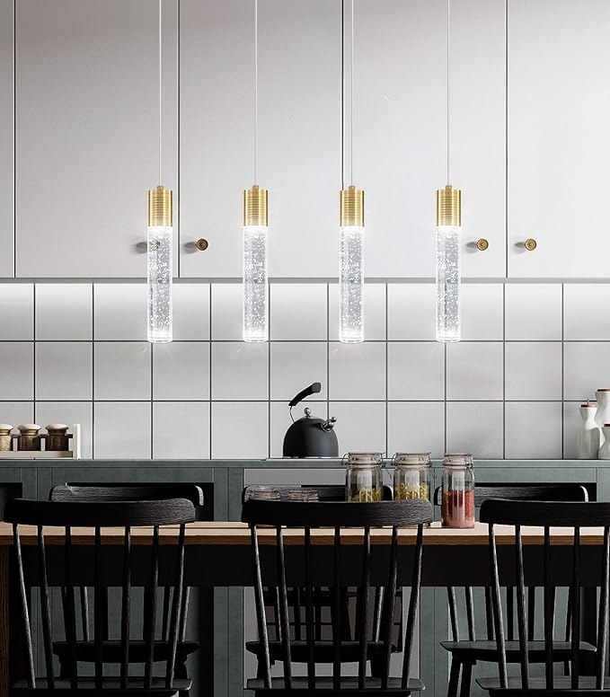 4-Lights Modern Crystal Chandeliers for Kitchen Island Mini Pendants Lighting Fixture LED Ceiling Light for Dining Room Living Room 6000K