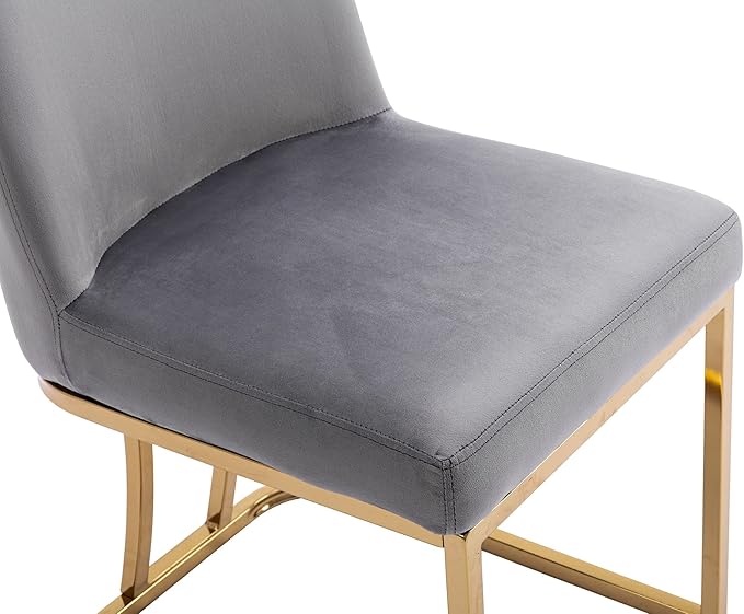 VESCASA Velvet Upholstered Dining Chairs with Back, Mid Century Modern Dining Chairs with Gold Metal Frame for Dining Room, Restaurant, Kitchen, Set of 2, Grey
