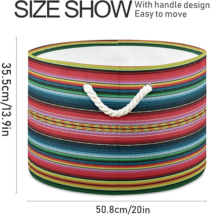 xigua Large Storage Cotton Rope Basket Mexican Serape Blanket Stripes Colorful Laundry Hamper