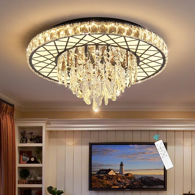 Modern Chandelier Crystal Bedroom Ceiling Chandeliers Light for Dining Room Entrance with 30W Dimmable LED Bulbs Black Lights Fixture