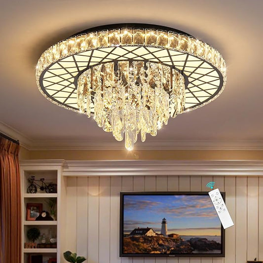 Modern Chandelier Crystal Bedroom Ceiling Chandeliers Light for Dining Room Entrance with 30W Dimmable LED Bulbs Black Lights Fixture