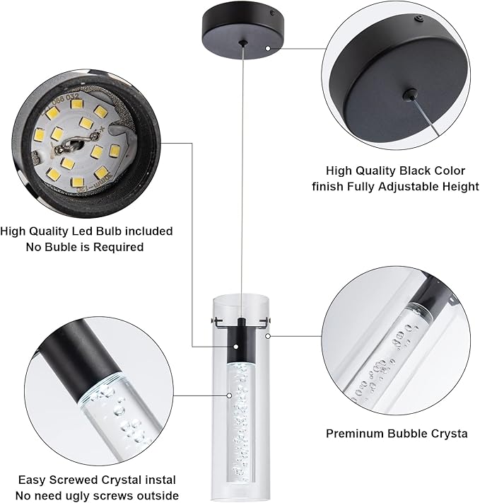 3-Pack Mini Pendant Lights, Pendant Lighting for Kitchen Island with 24W CRI80 1920Lumen 6000K Black Finish for Kitchen Restaurant, Dining Room