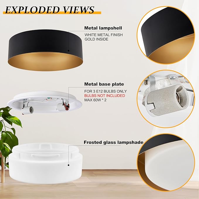 Modern Flush Mount Ceiling Lights,Minimalist 12.5IN Round Close to Ceiling Light Fixture,Black and Gold Metal Ceiling Lighting Lamp for Entryway,Hallway,Kitchen,Bedroom