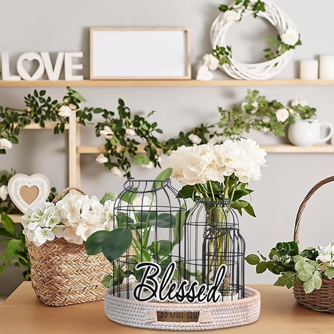 DECORKEY Rustic Farmhouse Lantern Decor Set of 3 Lanterns Decorative Indoor and Outdoor, Fireplace Mantle or Kitchen Dining Table - Modern Upscale Beauty for Home