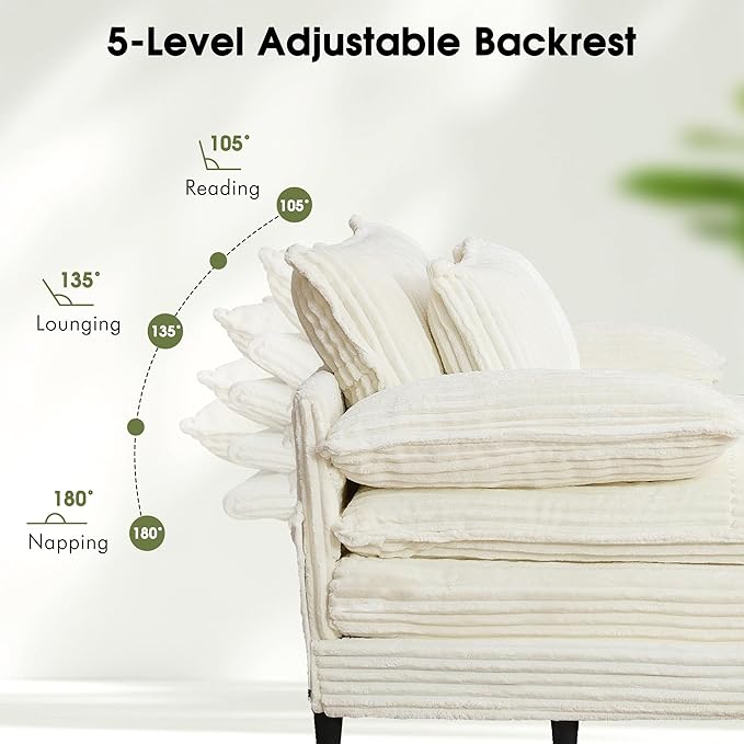 110" W Oversized Double Chaise Lounge Sofa Couch, Corduroy Sleeper Sofa Bed with Adjustable Backrest, Modern Upholstered Cloud Couch with Deep Seat & Pillows for Living Room, Beige