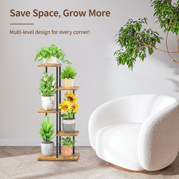LASZOLA Black 4 Tiered Wood Plant Stand Indoor for Larger Heavy Duty Planter, Sturdy Multi Level Vertical Flowers Racks for Narrow Inside Floor, Decorate Shelving for Hold House Tree, Space Saving