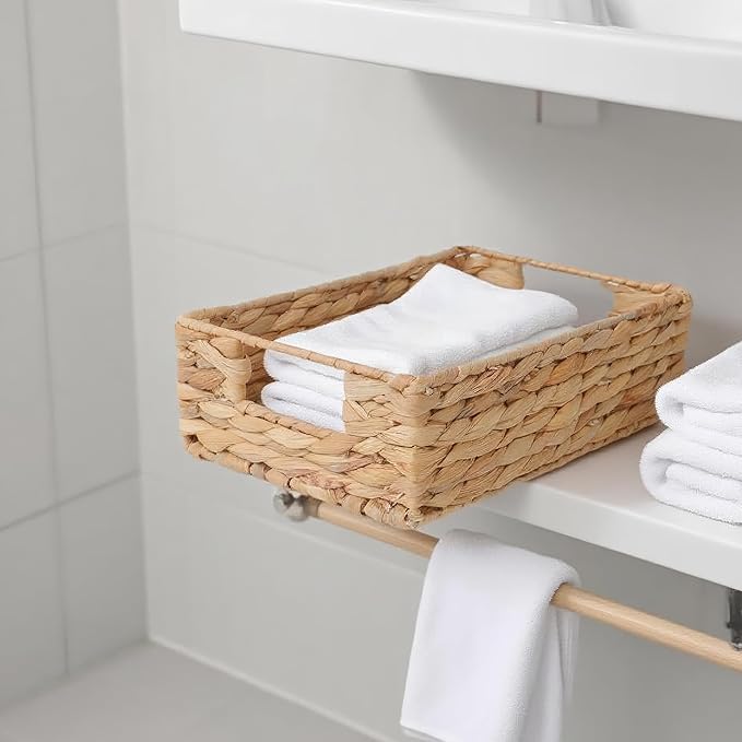 Large Water Hyacinth Storage Basket - 36x26x11 Rectangular Wicker Basket with Handles for Shelves, Home Organizing, Gifts | Natural Woven Decorative for Pantry, Books & Decor