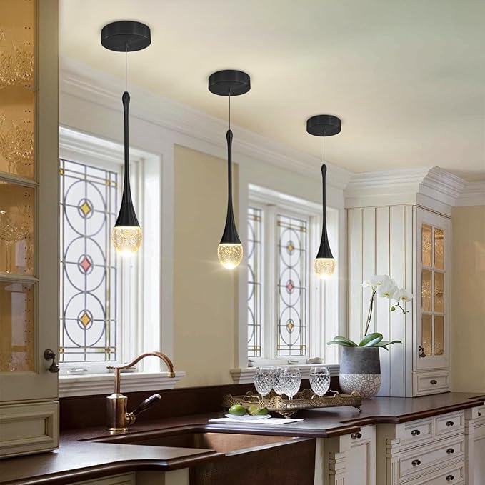 Modern Pendant Lights for Kitchen lsland LED Dimmable Raindrop Chandelier Crystal Ceiling Pendant Lighting for Dining Room Hallway Bar Living Room (3 Pack)