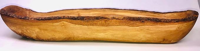 16-17" Rustic Olive Wood Bread Basket Dough Bowl- Live Bark Edge. Handmade Oval Decorative Bowl for French Bread. In 14, 16, 18". (16-17 x 3-4 x 2-3 in)