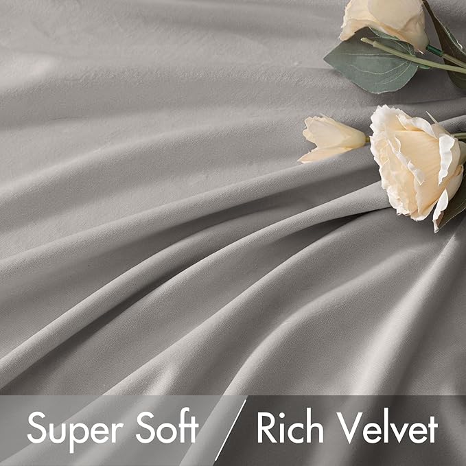 MIULEE Silver Gray Velvet Curtains 108 inches 2 Panels - Luxury Room Darkening Window Drapes for Bedroom Living Room Thermal Insulated Super Soft Blackout Extra Long, Back Tab Rod Pocket Pinch Pleated