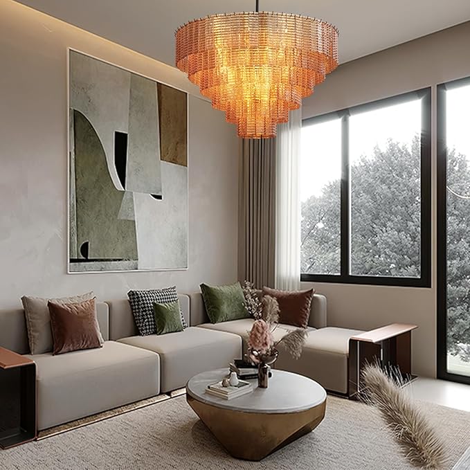 41" Extra Large Chandelier, 18-Light Black Round Chandeliers for Dining Room, Amber Glass Linear Chandelier, Hanging Light Fixture Perfect for Dining Room, Entryway, Foyer, Bedroom & Kitchen