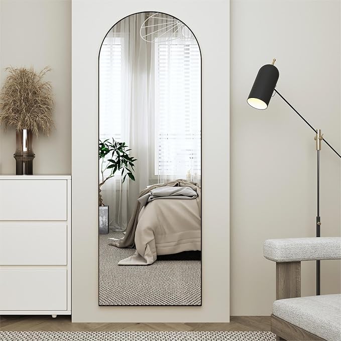 65"x24"Arched Full Length Mirror with Stand,Black Large Mirror,Shatterproof Tempered Glass&Aluminum Alloy Frame,Freestanding Full Body Mirrorr for Bedroom,Living Room,Dressing Room