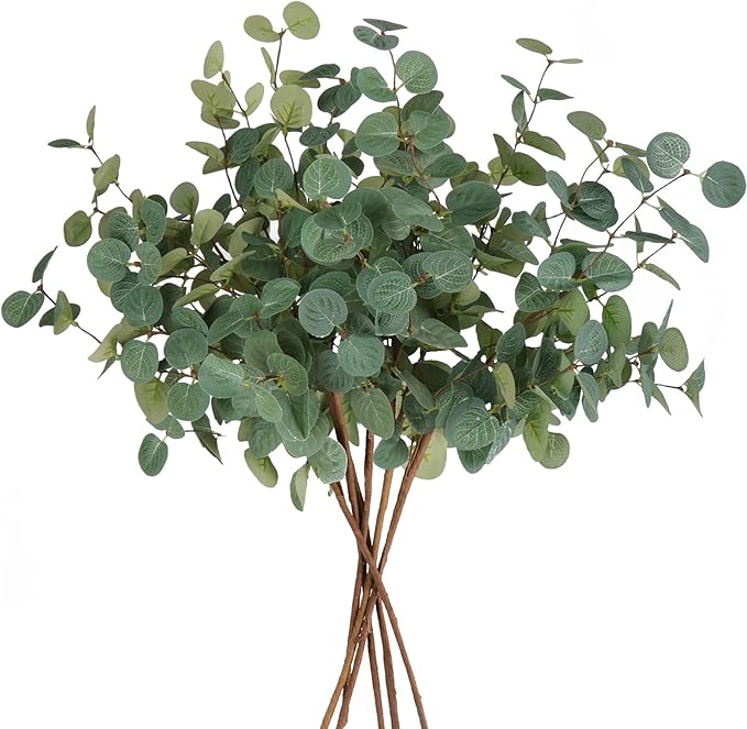 Beferr 6Pcs Artificial Eucalyptus Stems Greenery Stems 24" Tall Fake Plants Decor Faux Floral Stems for Vase Home Party Wedding Decorations