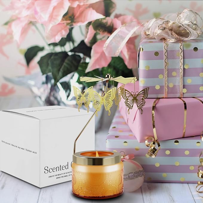 Birthday Gifts for Women, Rotatable Candle Gifts, Vanilla Cream Scented Candles Anniversary Christmas Thanksgiving, Butterfly Best Girl, Friends,Mom