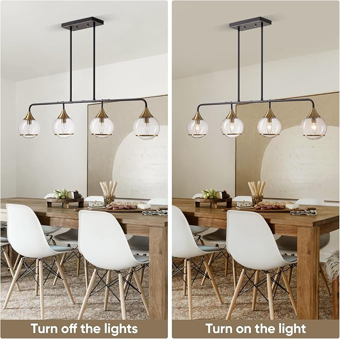 43" Island Lights for Kitchen 4 Light Dining Room Light Fixtures Over Table Black and Gold Kitchen Island Lighting Linear Chandeliers for Dining Room,Kitchen