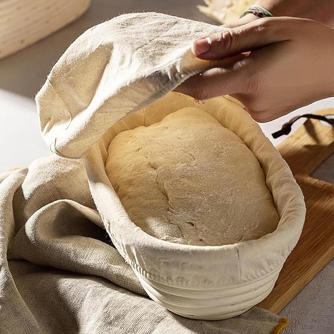 Banneton Bread Proofing Basket Banneton Basket Set Sourdough Proofing Basket Round Proofing Bowls Handmade Rattan Baskets and Liners (Oval & Round Baking Set)