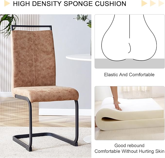 Wooden Dining Table Set for 6, 63" Modern Rectangular Wood Grain Table with Faux Leather Cantilever Dining Chairs, Upholstered High Back Kitchen & Dining Room Furniture