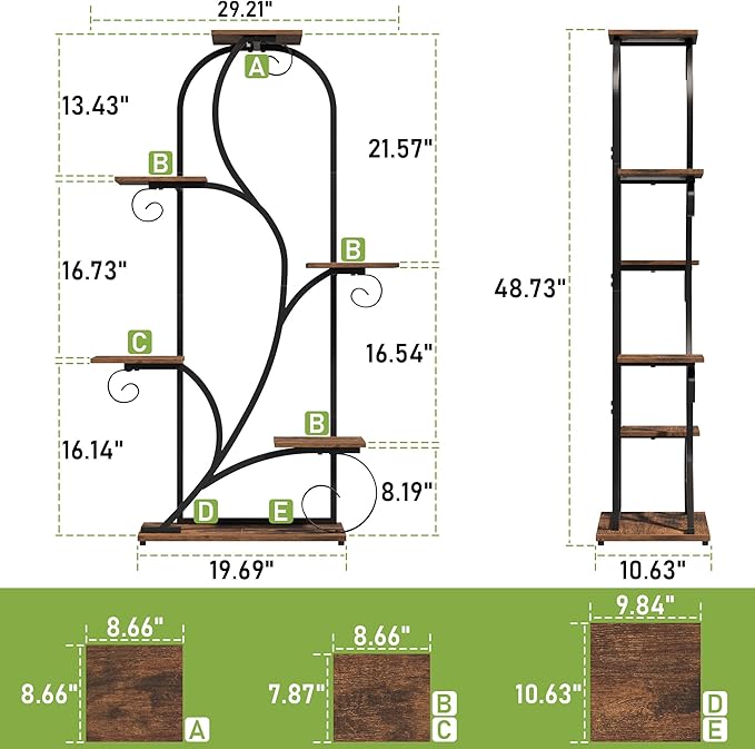 Plant Stand Indoor with Grow Lights, 6 Tiered Arched Plant Shelf, Metal Corner Shelves Display Rack Flower Stand for Living room, Patio