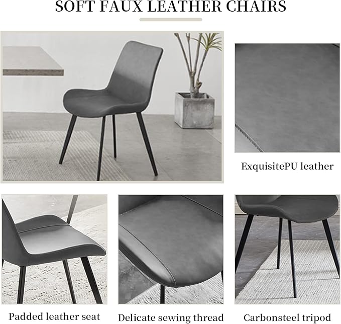 47.2'' Dining Table Set for 4,Modern Wood Dining Table,Leather Dining Chairs 4,Table and Chairs Set of 4,Ideal for Kitchen Dining Room (Gray Table + 4 Gray Chairs, 47.2")