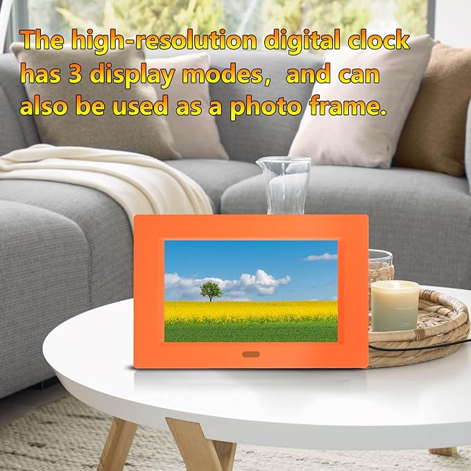 7 Inch Digital Clock with Day and Date for Elderly Alzheimer's Clock Customizable Alarms 3 Display Modes Large Font Alarm Clock for Seniors Auto DST Orange