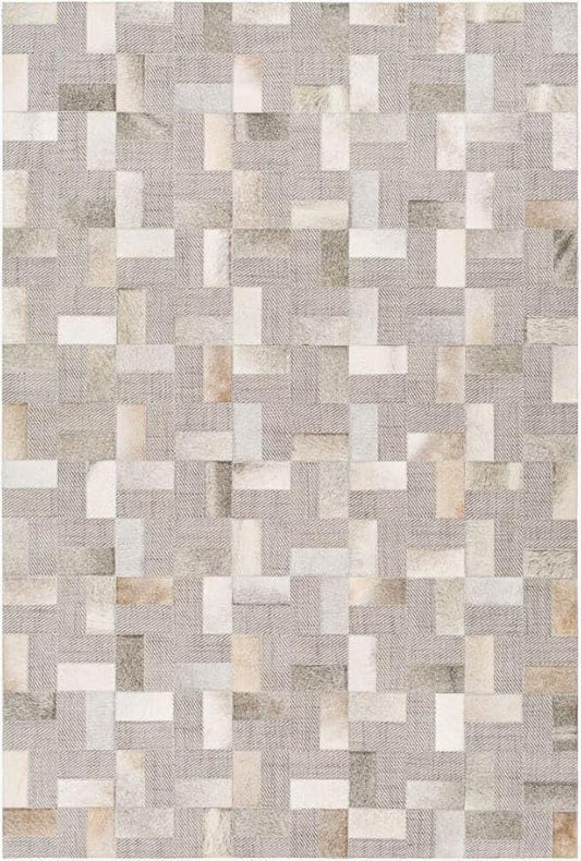 Geometric Pattern Area Rug, Leather and Wool Blend Carpet, Beige and White (Natural Multi Grey/Beige-118, 2x3)