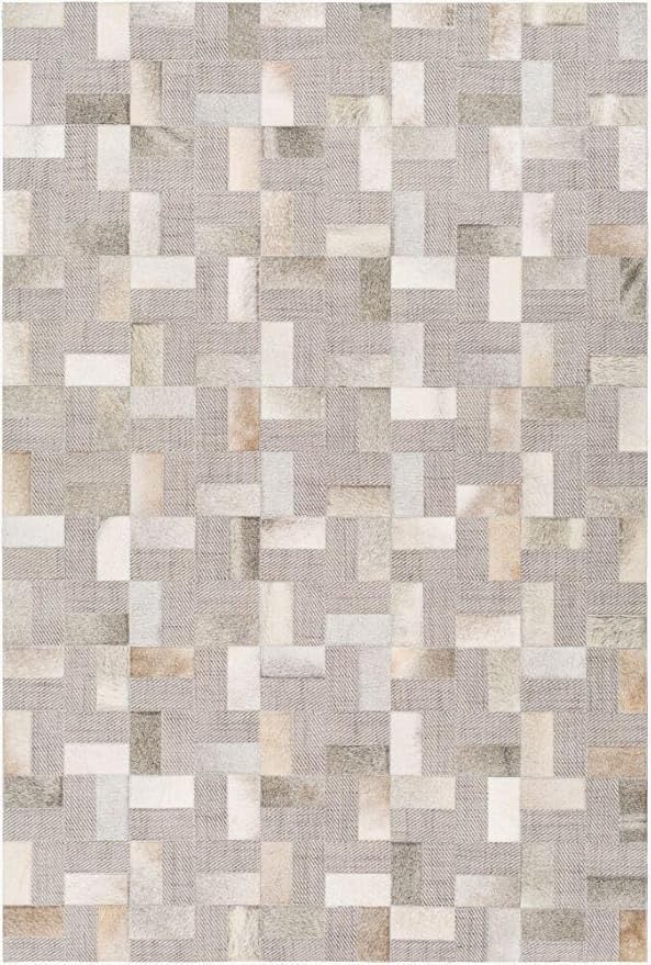 Geometric Pattern Area Rug, Leather and Wool Blend Carpet, Beige and White (Natural Multi Grey/Beige-118, 3x14)