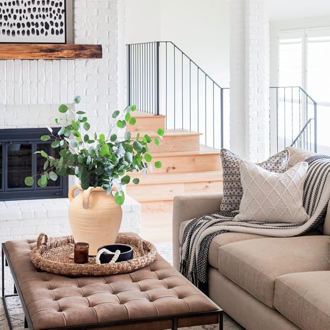 Handcrafted Flower Vase, 9.8" Tall Terracotta Vases, Vintage Rustic Ceramic Vase Décor with 4 Handles, Wide Mouth, Matte Finish for Home Office Resto Café Décor