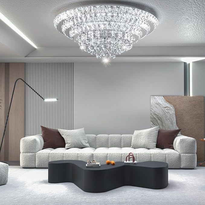 Modern Chandelier Glam Ceiling Light with Bulbs Living Room LED Dimmable Chandelier for Dining Room Bedroom Ceiling Lighting Fixture 32 Inches Silver Light