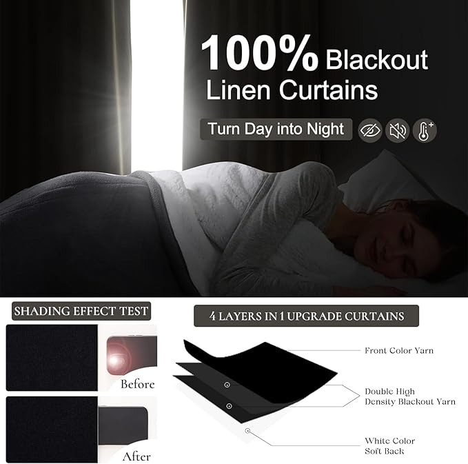 Blackout Curtains 84 Inches Long, Complete Black Out Curtains for Bedroom/Sliding Glass Door 7ft Length 2 Panels Luxury Heavy Duty Pinch Pleated Linen Window Drapes Thermal Insulated (40"x84" Hook)