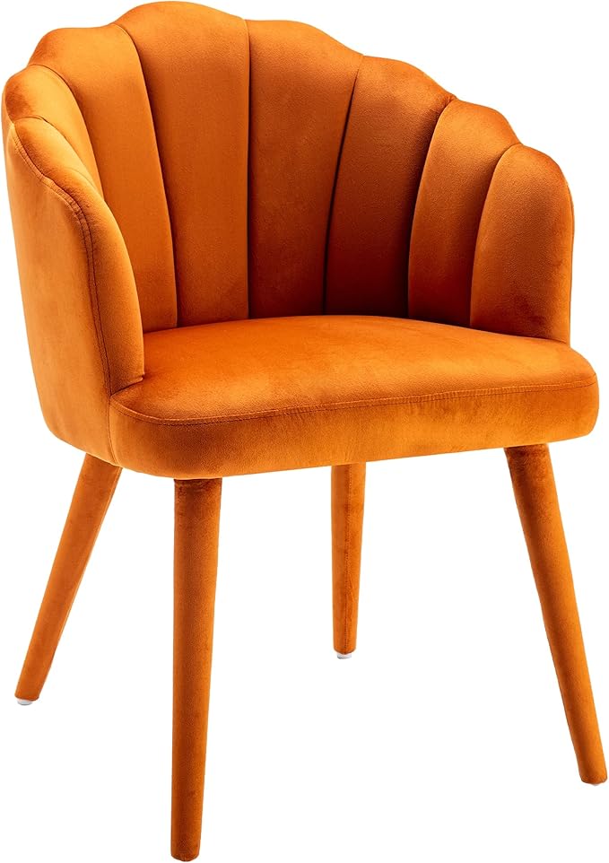 Velvet Dining Chairs Set of 2 Modern Accent Chairs Upholstery Side Chairs with Upholstered Wood Legs for Home Kitchen Living Room, Orange