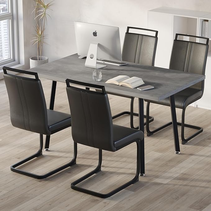 5 Piece Dining Table Set for 4-6,55-71" Extendable Dining Table Set with 4 Upholstered Chairs,Rectangle Kitchen Table Set for Small Space,Dining Room and Office,Grey