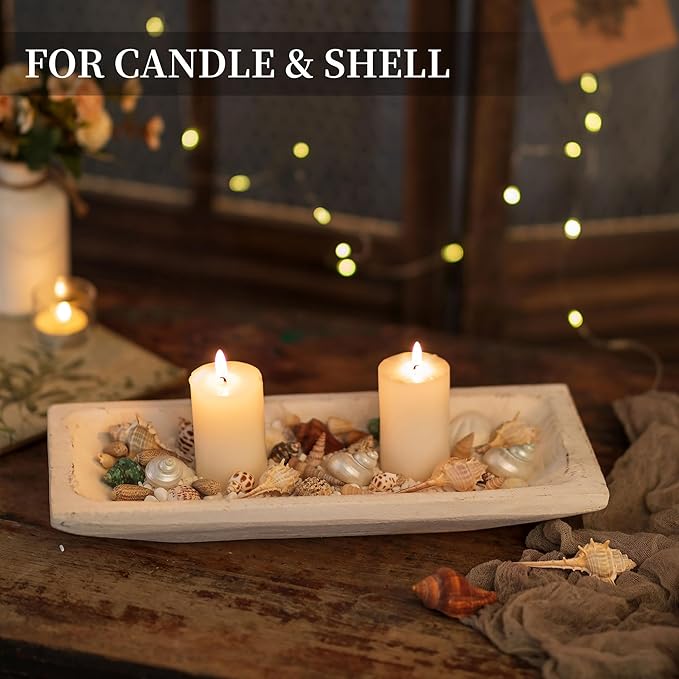 Hanobe Decorative Wood Dough Bowl: Long Wooden Bowl for Entry Way Table Home Decor - Coffee Table Decor for Living Room - Dining Table Centerpiece Decor