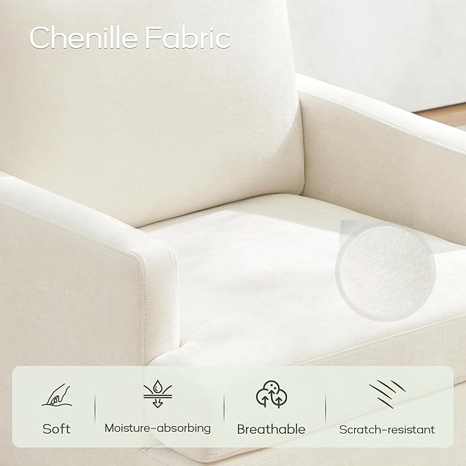 VKNOW Mid-Century Accent Chairs Set of 4, Modern Upholstered Chenille Armchair for Living Room,Comfy Reading Accent Chairs with Wood Legs for Bedroom, Beige