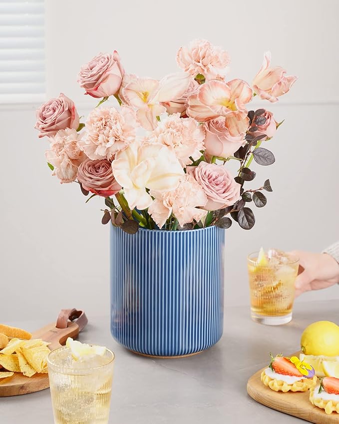 getstar Large Kitchen Utensil Holder for Kitchen Counter (H7.2” x W6.2”), Ceramic Cooking Utensil Holder with Cork Mat (Navy, Utensils Not Included)