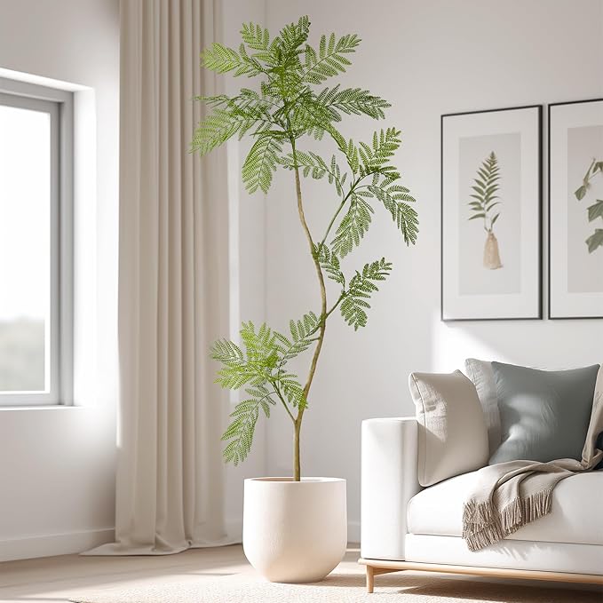 5.7FT Artificial Tree Fake Jacaranda Tree,Faux Tall Tree Lifelike Green Leaves Large Plants Indoor Fake Trees for Home Decor