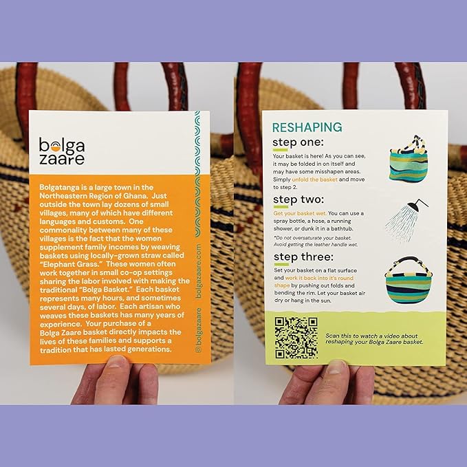 Market Basket, Handmade in Ghana by Women Artisans, Natural + Midnight Color, MEDIUM, 13"-15" Diameter x 8"-9" H, RED HANDLE (1 basket)