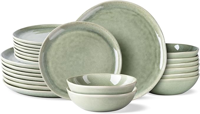 AmorArc Ceramic Dinnerware Sets,Handmade Reactive Glaze Stoneware Plates and Bowls Set,Highly Scratch Resistant | Dishwasher & Microwave Safe Dishes Set,Service for 8 (24pc)
