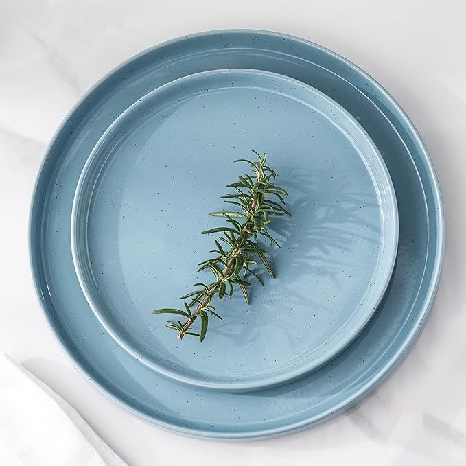 GBHOME Dinnerware Set for 4, 12 Piece Speckled Plates and Bowls Set with Glazed Bottom, Chip & Scratch Resistant Stoneware Plates Sets, Dishwasher & Microwave Safe Dishes (Stone Blue, Service for 4)